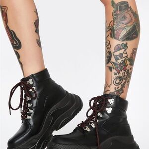 Lamoda Black Chunky Lace Up punk/Gothic Platform Boots